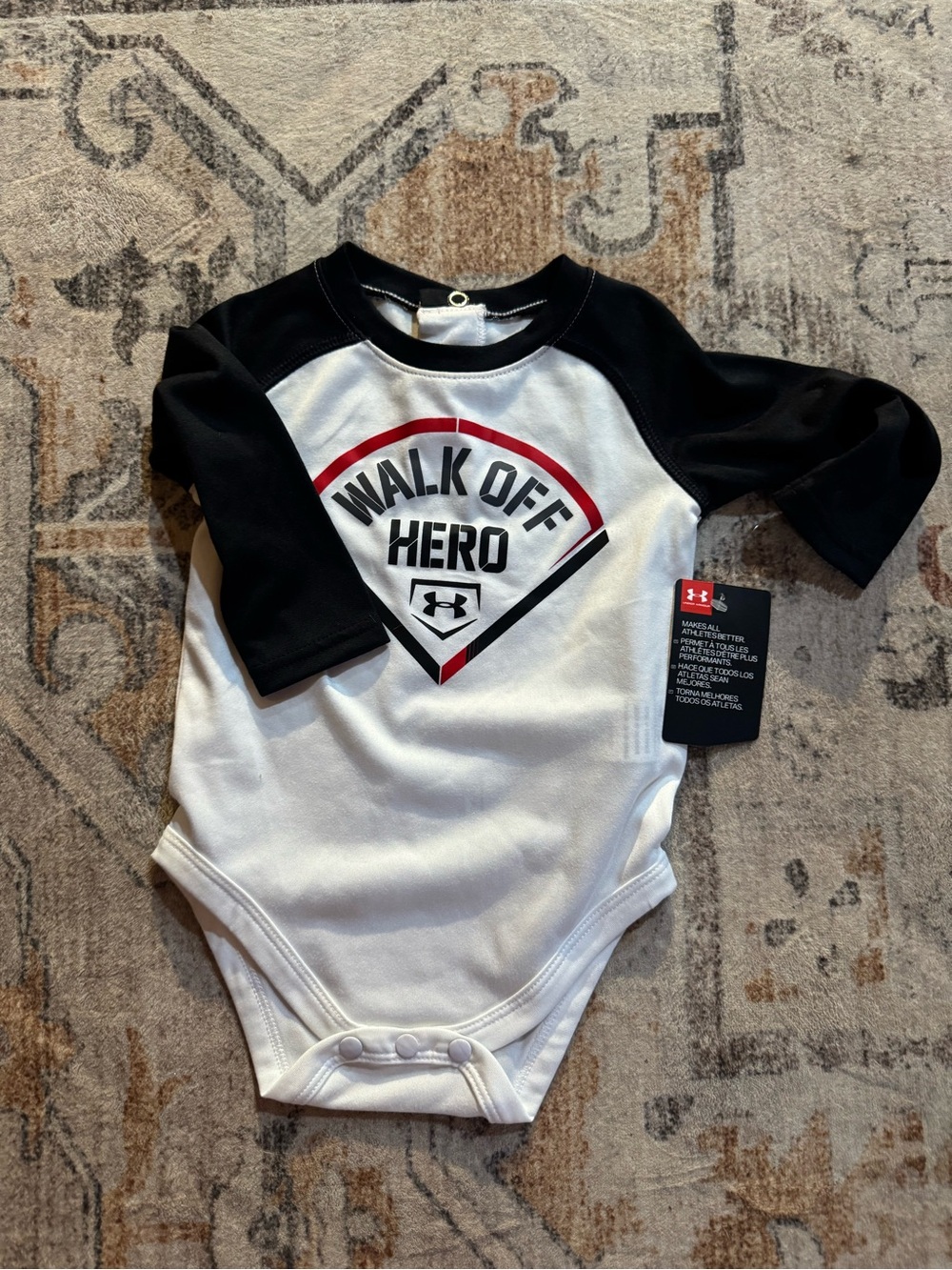 Under Armour White and Black "Walk Off Hero" Baby One-Piece